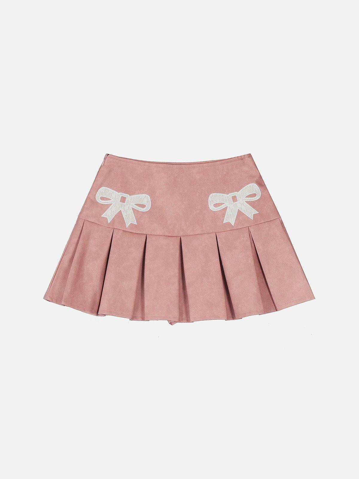 Aelfric Eden Embroidery Bow Faux Leather Skirt Female Product Image