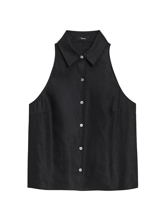 Womens Sleeveless Linen-Blend Button-Front Blouse Product Image