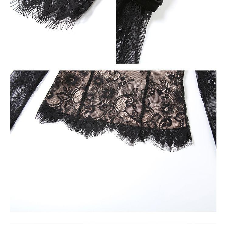 Long Sleeve Off Shoulder Panel Lace Overlay Top Product Image