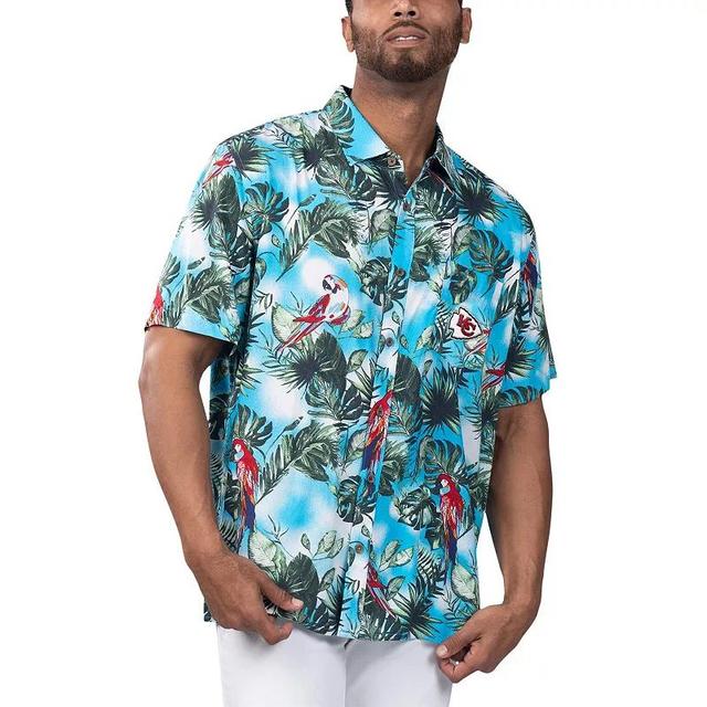 Mens Margaritaville Blue Kansas City Chiefs Jungle Parrot Party Button-Up Shirt Product Image