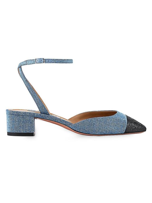 Womens French Flirt Denim & Leather Ankle Pumps Product Image