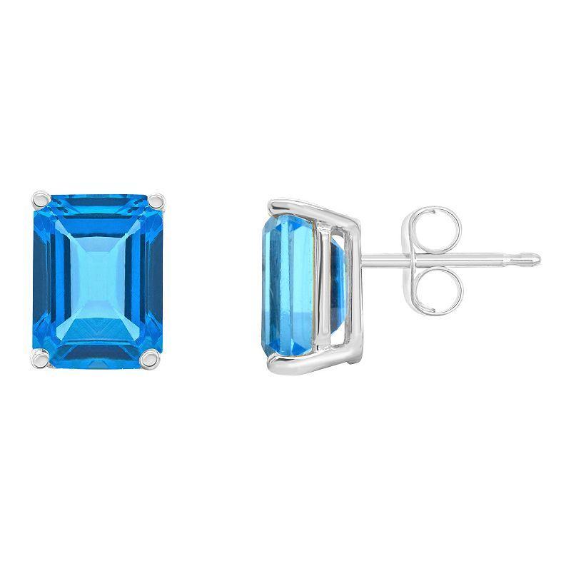 Celebration Gems 14k Gold Emerald Cut Swiss Blue Topaz Stud Earrings, Womens, 14k Whgold Product Image