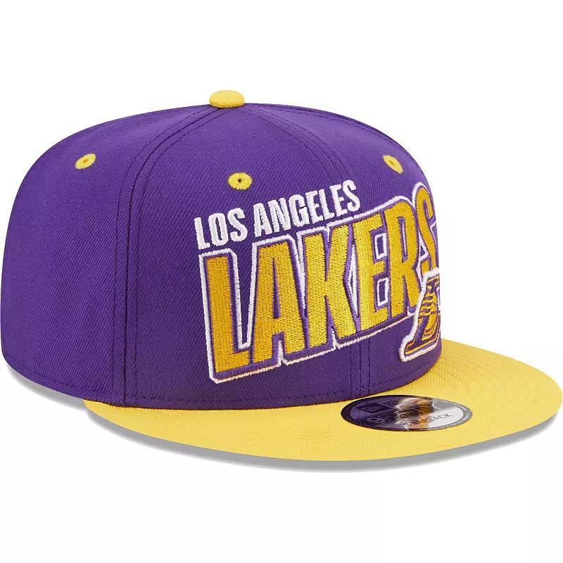 Mens New Era Purple Los Angeles Lakers Stacked Slant 2-Tone 9FIFTY Snapback Hat - Purple Product Image