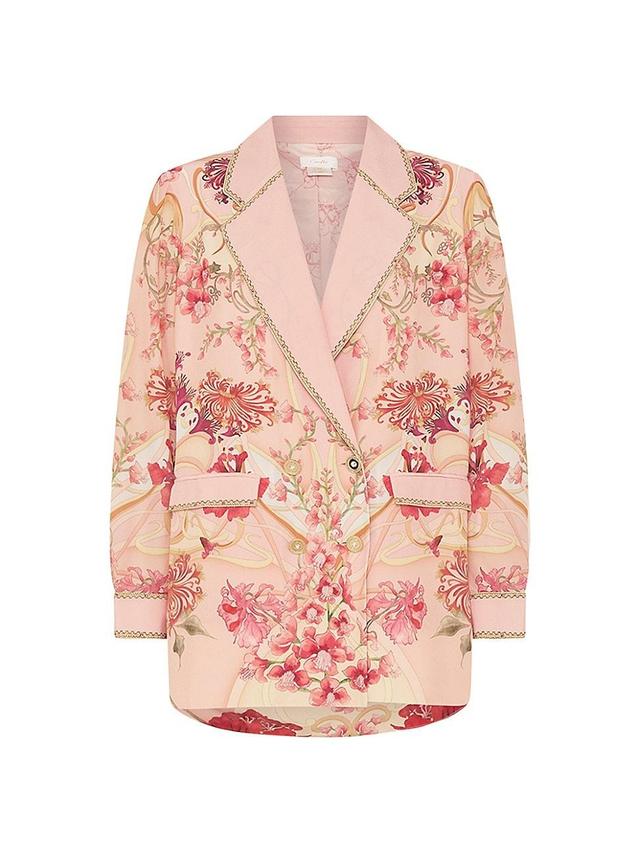 Womens Floral Silk Double-Breasted Blazer Product Image