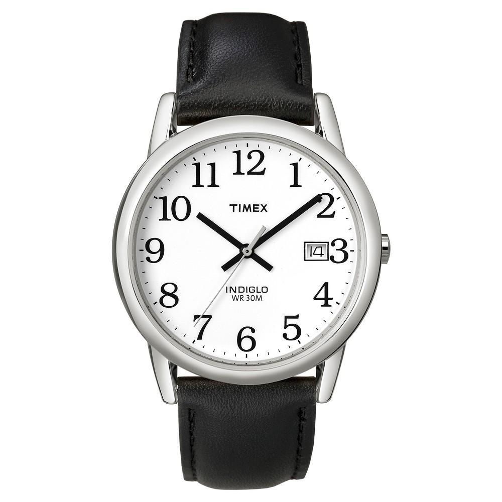 Mens Timex Easy Reader Watch with Leather Strap - Silver T2H281JT Product Image