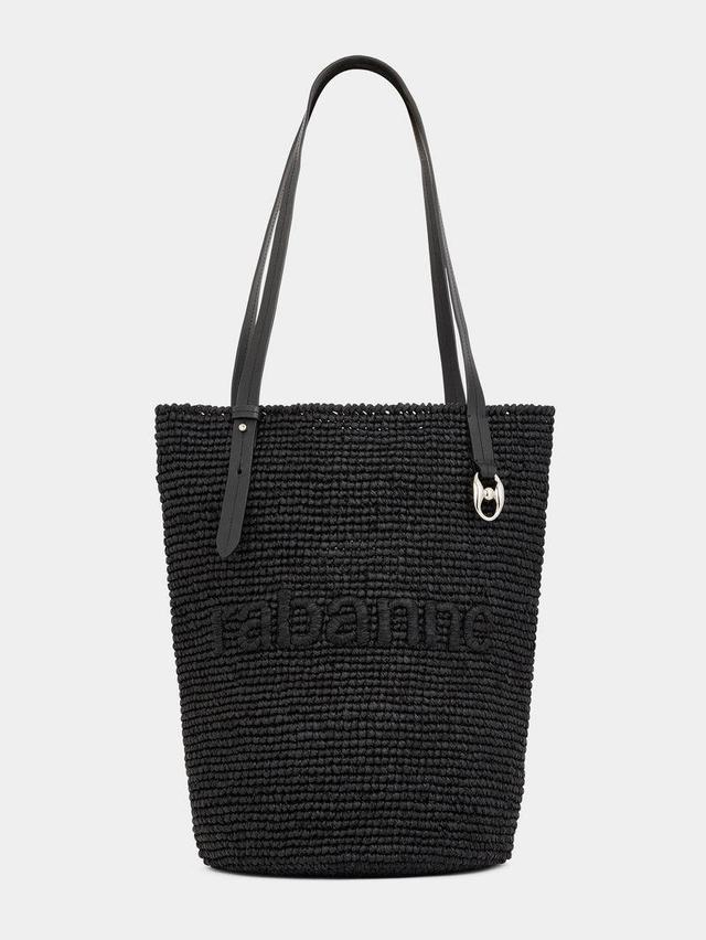 Black Raffia Tote Bag with logo Product Image