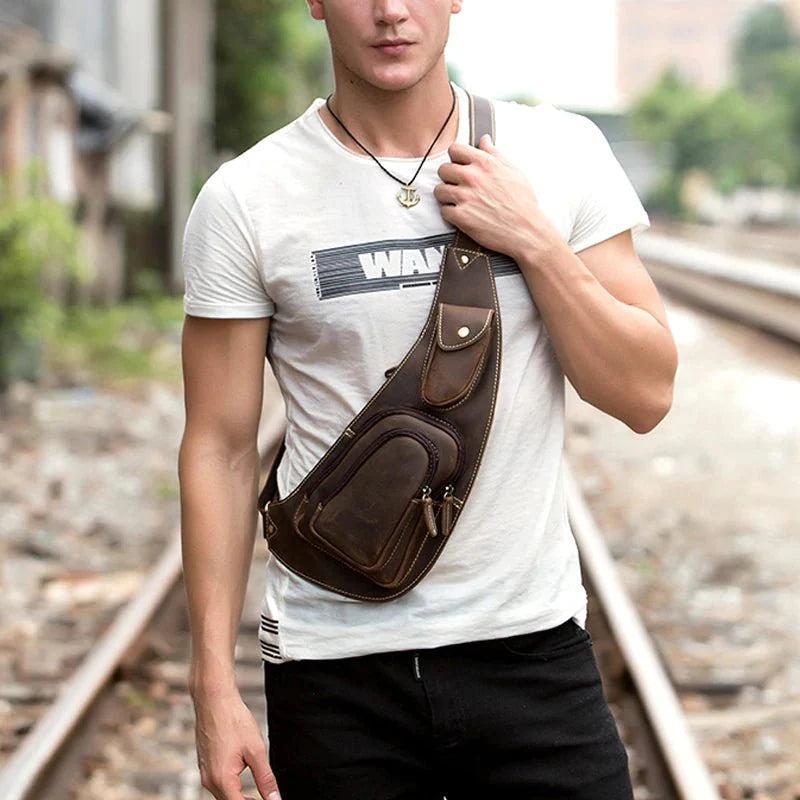 Perfect Leather Chest Pack Men's Leather Sling Bag Chest Bag Male Product Image