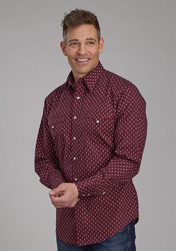 Roper® Men's L/S Deep Red Arrow Print Snap Shirt Product Image