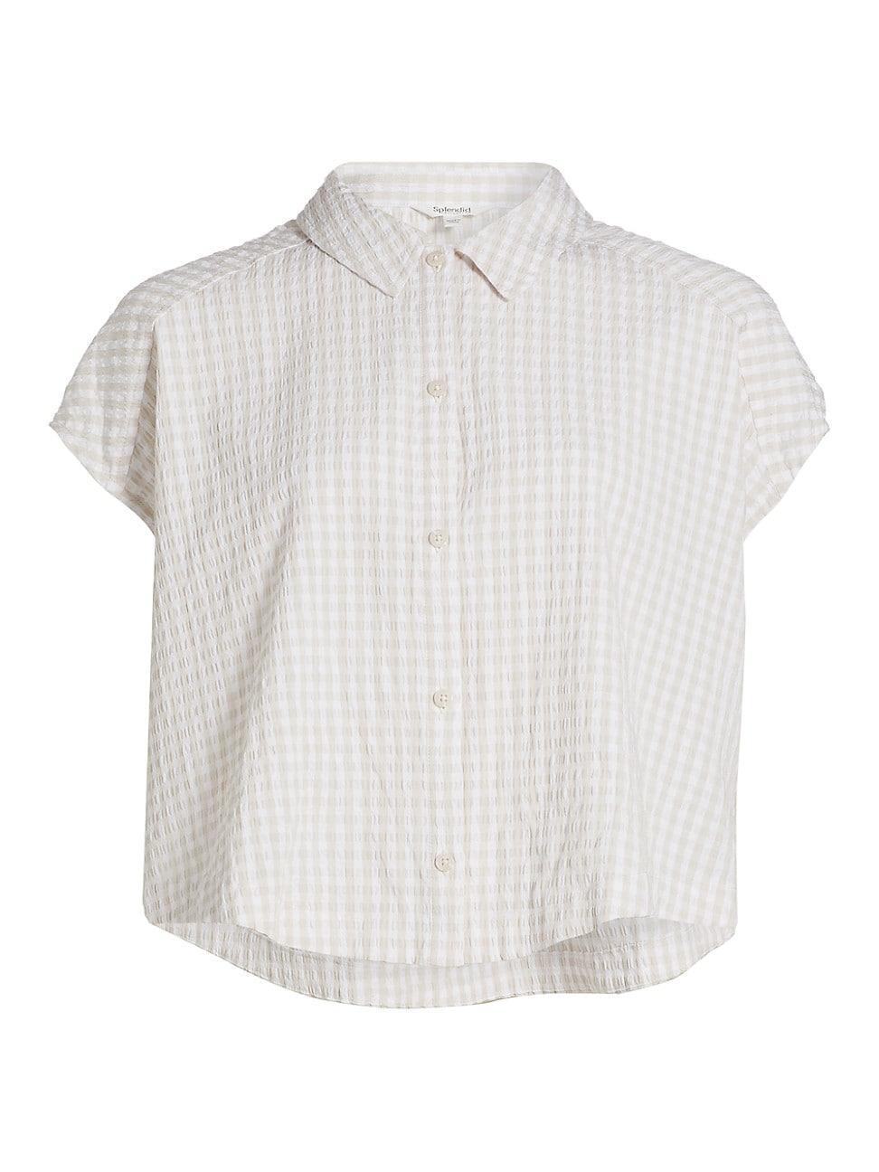 Womens Gabrielle Gingham Cotton-Blend Top Product Image