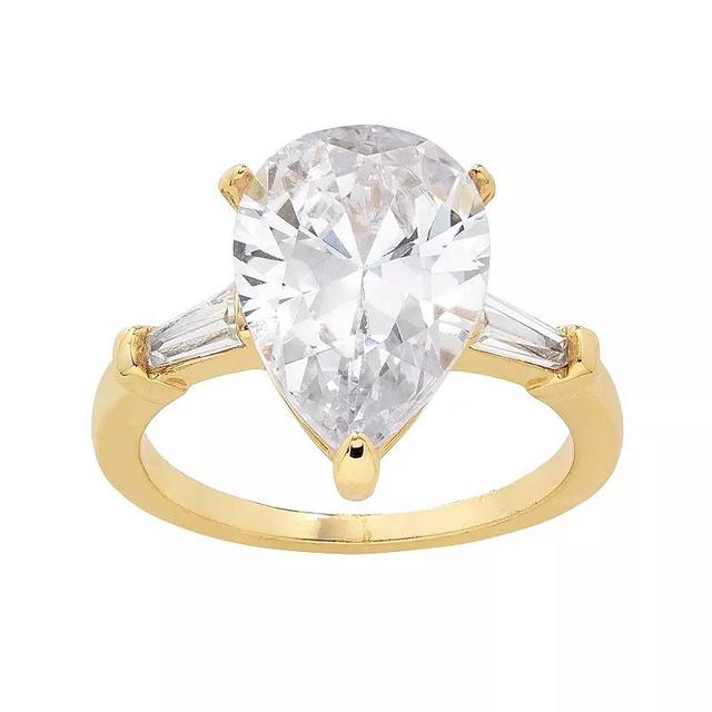 City Luxe Gold Tone Clear Cubic Zirconia Pear & Baguette Ring, Womens Product Image