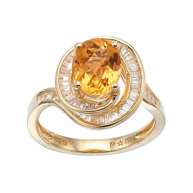 14k Gold Over Silver Citrine & Lab-Created White Sapphire Twist Ring, Womens Gold Tone Product Image