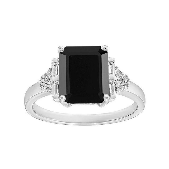 Gemminded Sterling Silver Baguette Cut Onyx & White Topaz Ring, Womens Product Image