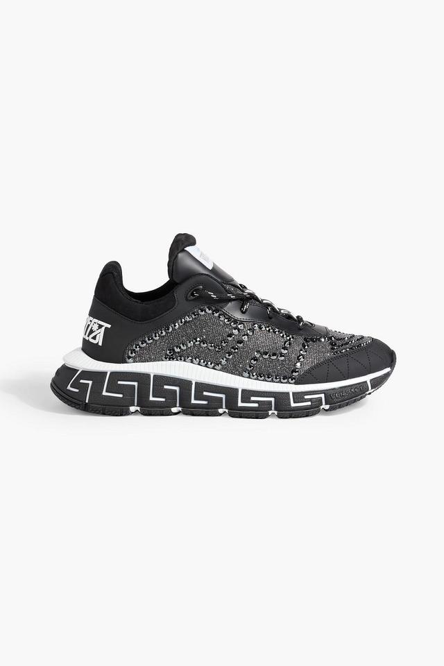 Trigreca Crystal-embellished Metallic Mesh And Faux Leather Sneakers In Black Product Image