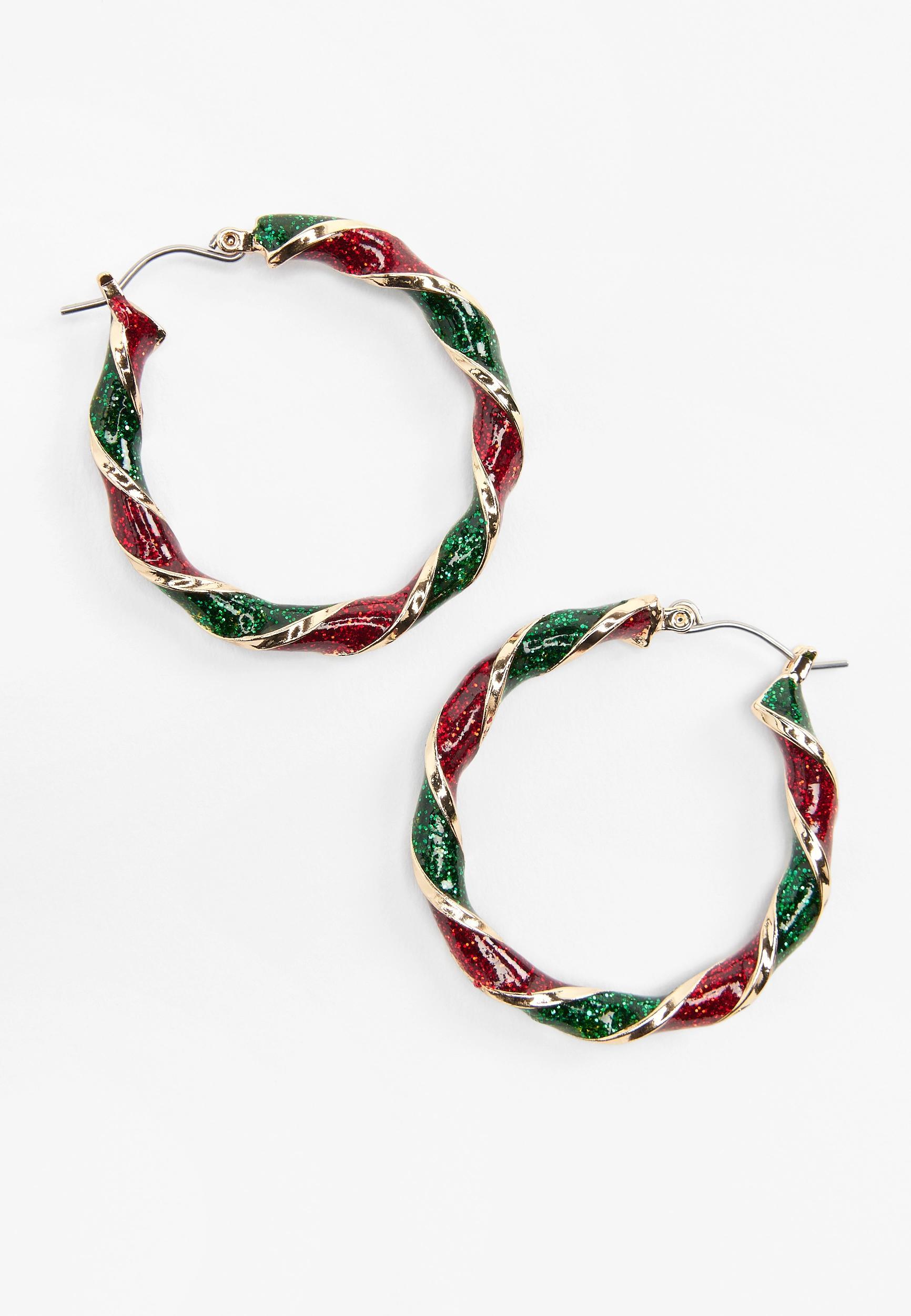 Red And Green Twist Hoop Earrings Product Image