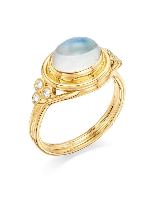 Womens Classic 18K Gold, Diamond & Blue Moonstone Temple Ring Product Image