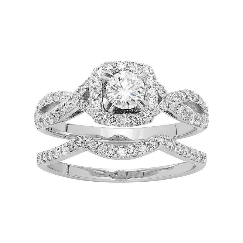 The Regal Collection 14k White Gold 1 Carat T.W. IGL Certified Diamond Halo Engagement Ring Set, Womens Product Image