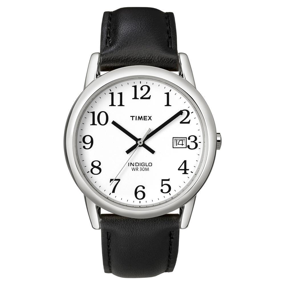 Men's Timex Easy Reader Watch with Leather Strap - Silver/Black T2H281JT Product Image