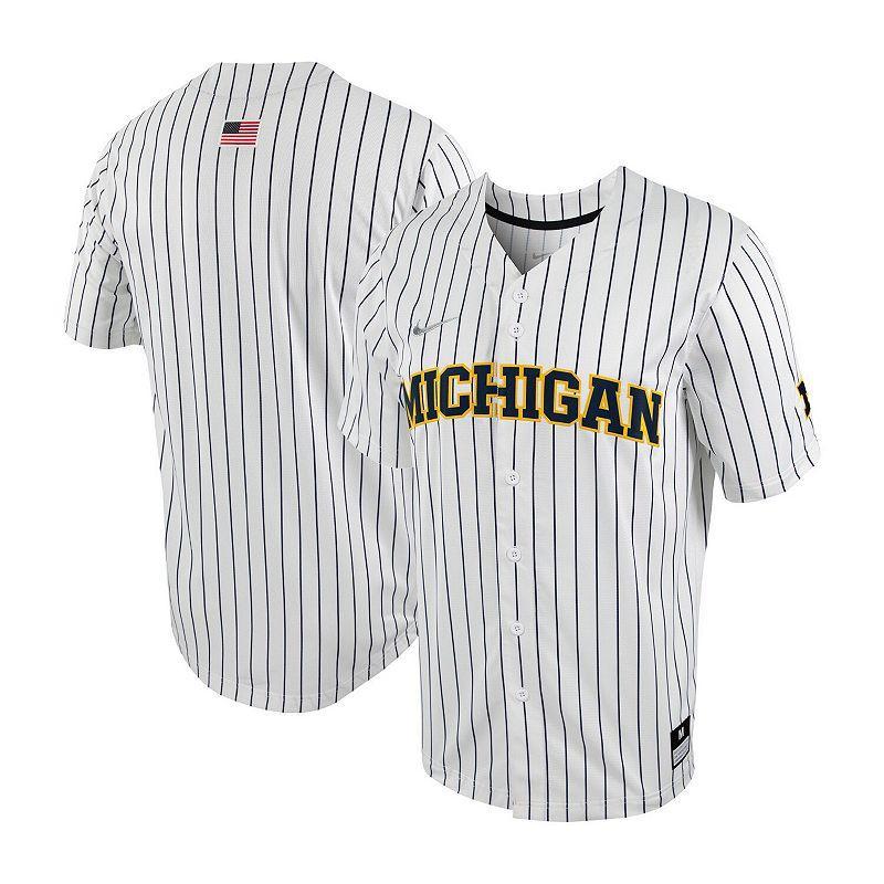 Mens Nike /Navy Michigan Wolverines Pinstripe Replica Full-Button Baseball Jersey Product Image