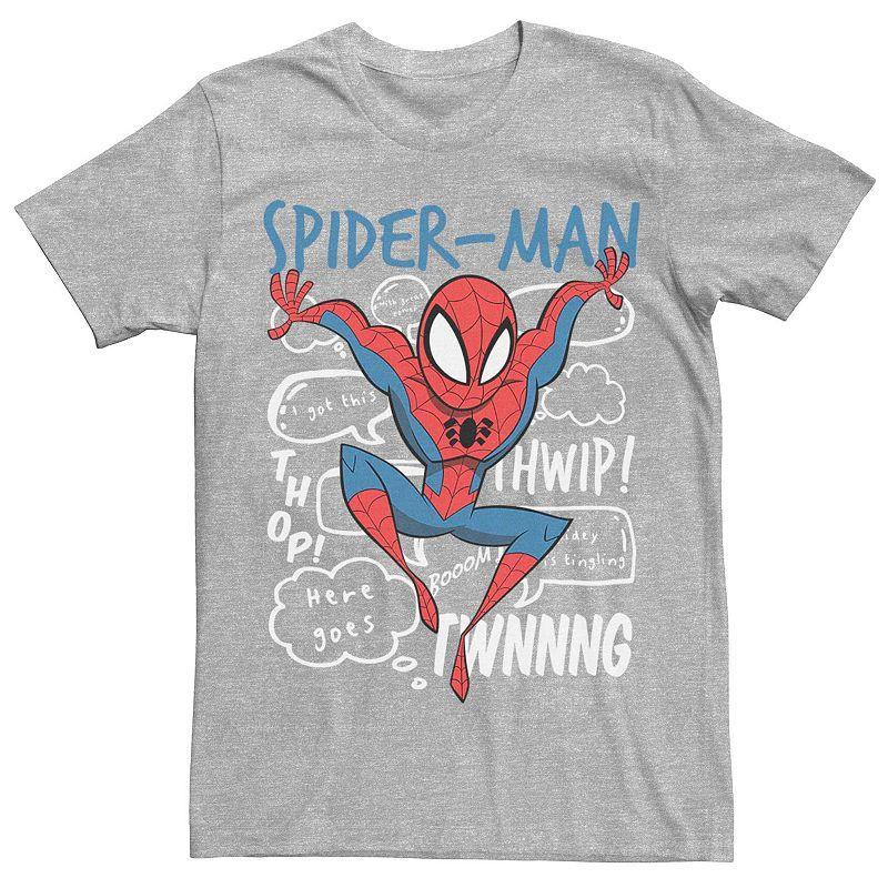 Mens Marvels Spider-Man Doodle Speech Bubbles Tee Athletic Grey Product Image