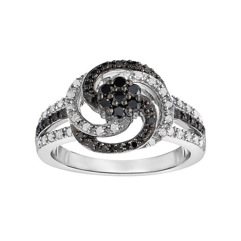 Sterling Silver 1/2 Carat T.W. Black & White Diamond Swirl Ring, Womens Product Image