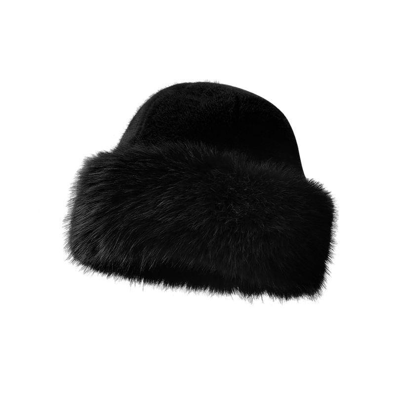 Plain Fluffy Faux Fur Bucket Hat Product Image