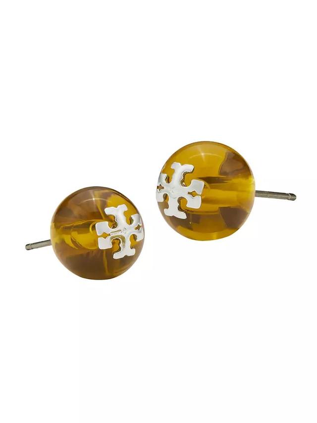 Resin & Silvertone Logo Stud Earrings Product Image