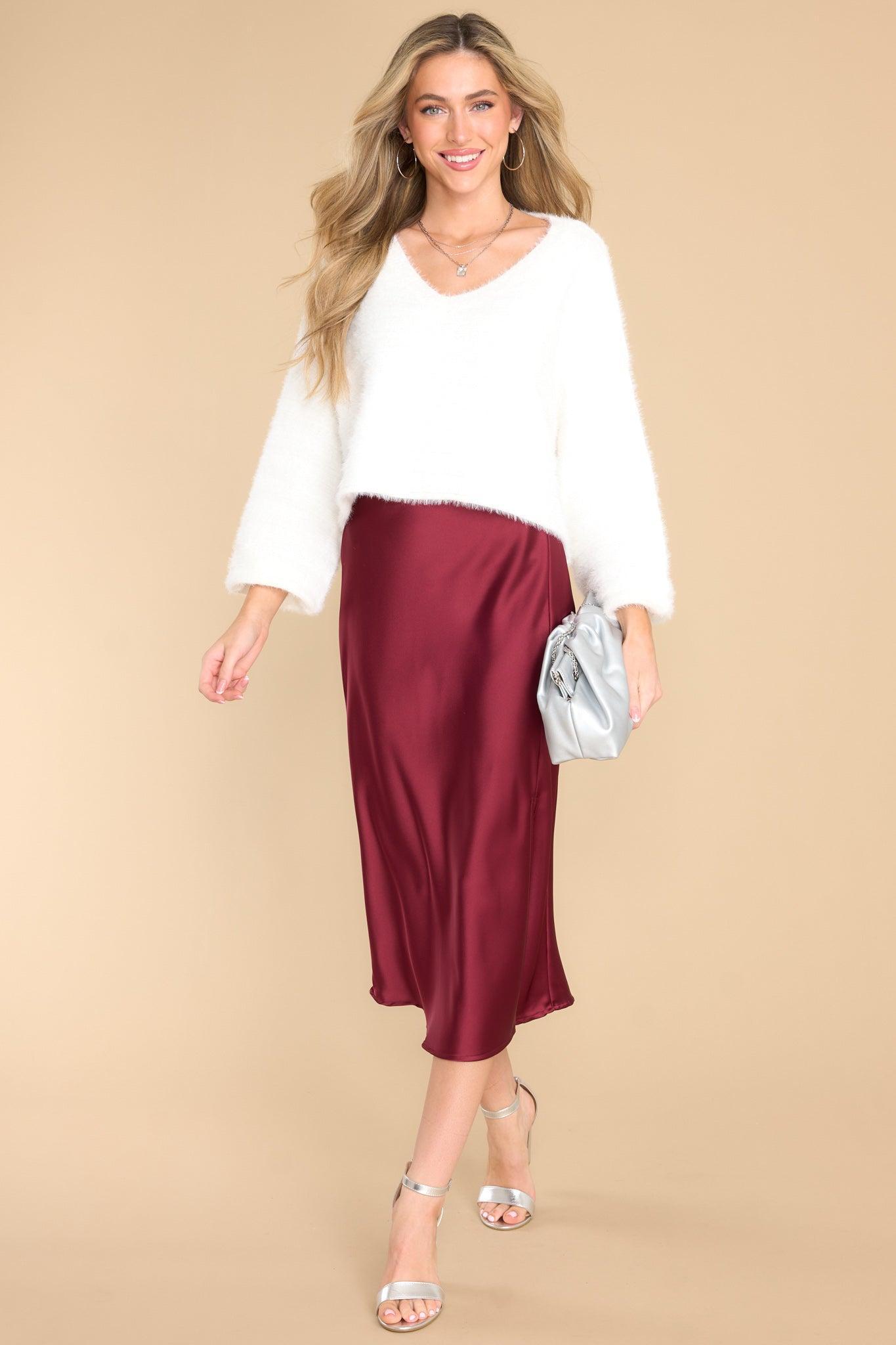 Listen To Her Burgundy Midi Skirt Product Image