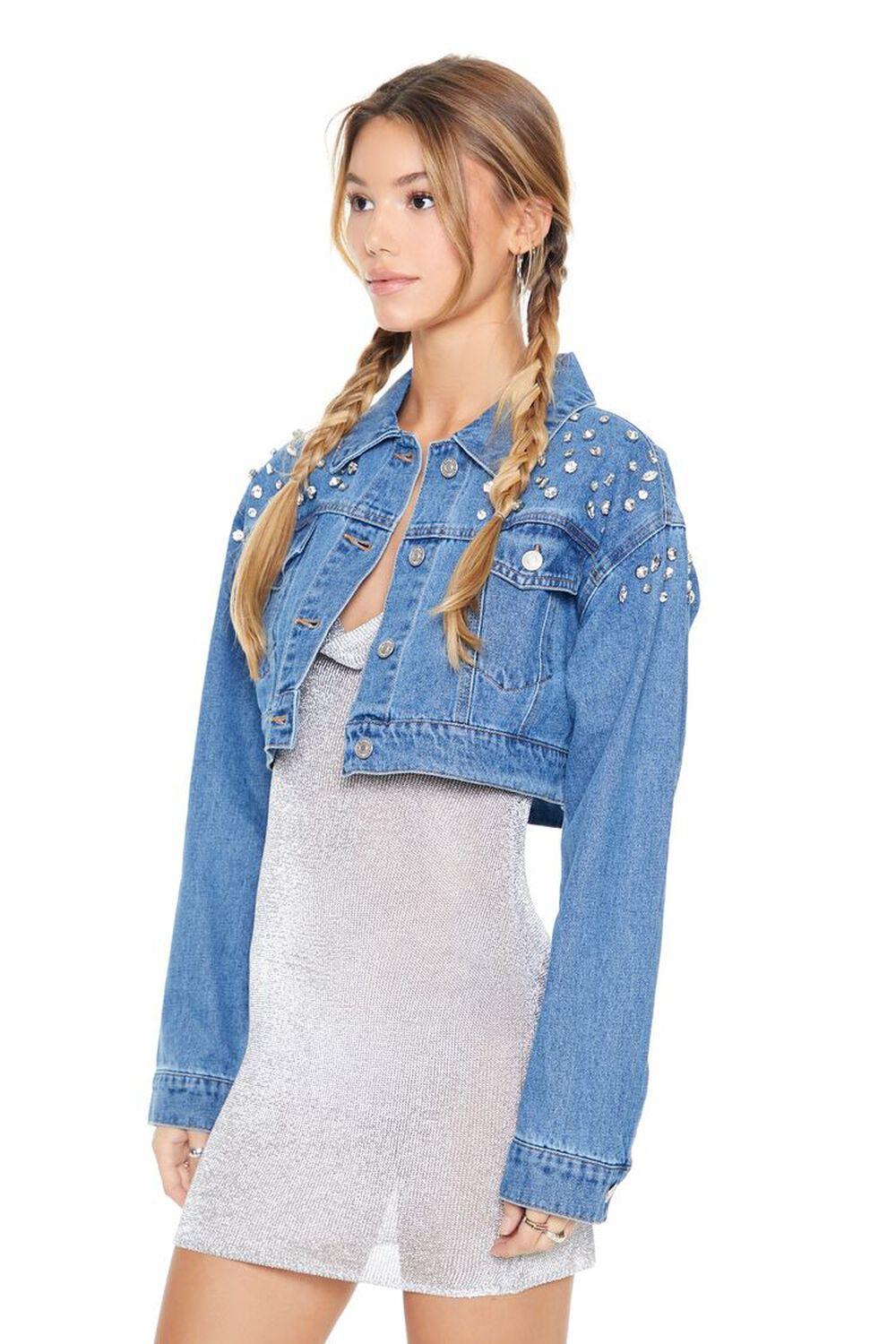 Faux Gem Cropped Denim Jacket | Forever 21 Product Image