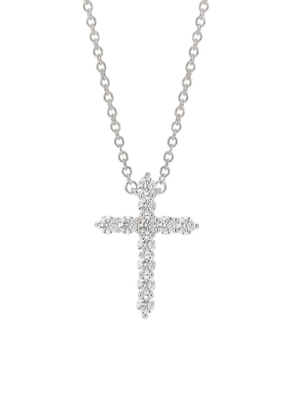 Womens 18K White Gold & Diamond Cross Pendant Necklace Product Image