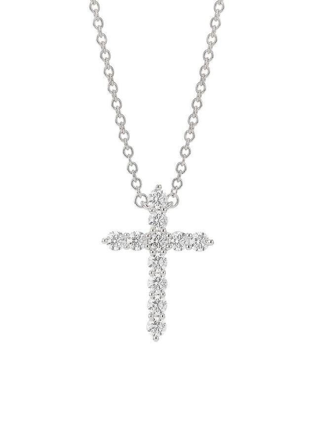 Womens 18K White Gold & Diamond Cross Pendant Necklace Product Image