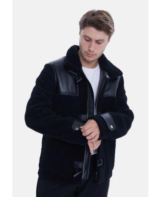 Men's Leather Shearling Jacket, Black Product Image