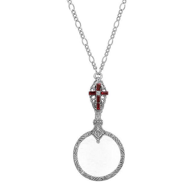 Symbols of Faith Red Crystal Cross Magnifier Necklace, Womens Product Image