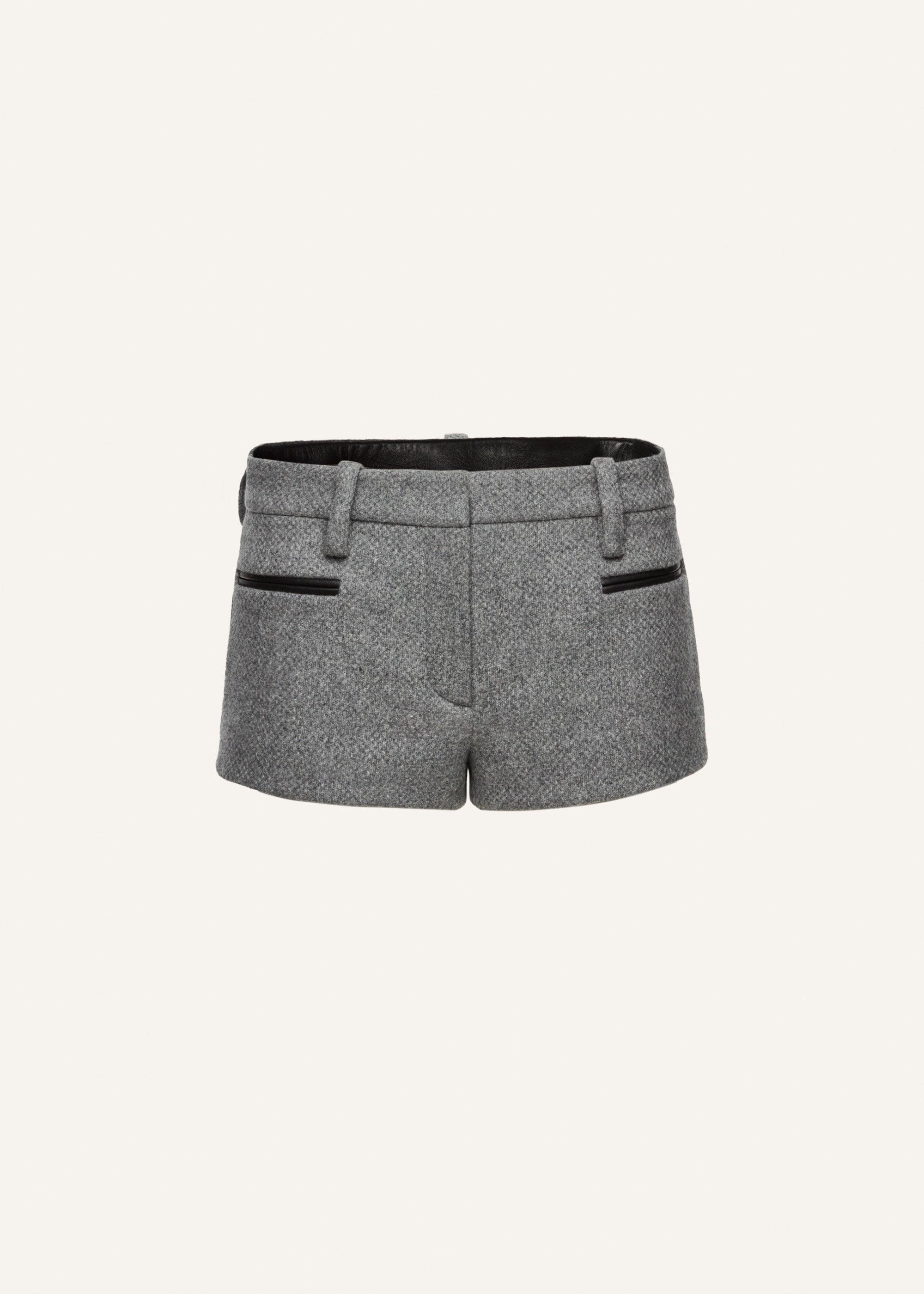 Leather-trim wool shorts in grey Product Image