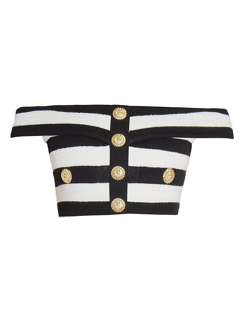 Womens Striped Cotton Off-the-Shoulder Crop Top Product Image