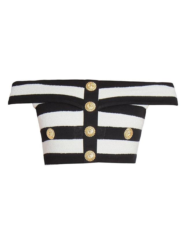 Womens Striped Cotton Off-the-Shoulder Crop Top Product Image