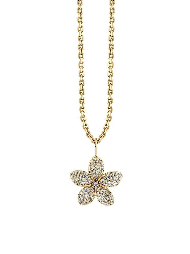 Womens Plumeria 14K Gold & Diamond Pendant Necklace Product Image