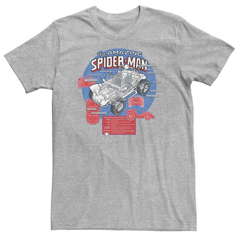 Big & Tall Marvel The Amazing Spider-Man Spider-Mobile Schematic Tee, Mens, Size: Large Tall, Med Grey Product Image