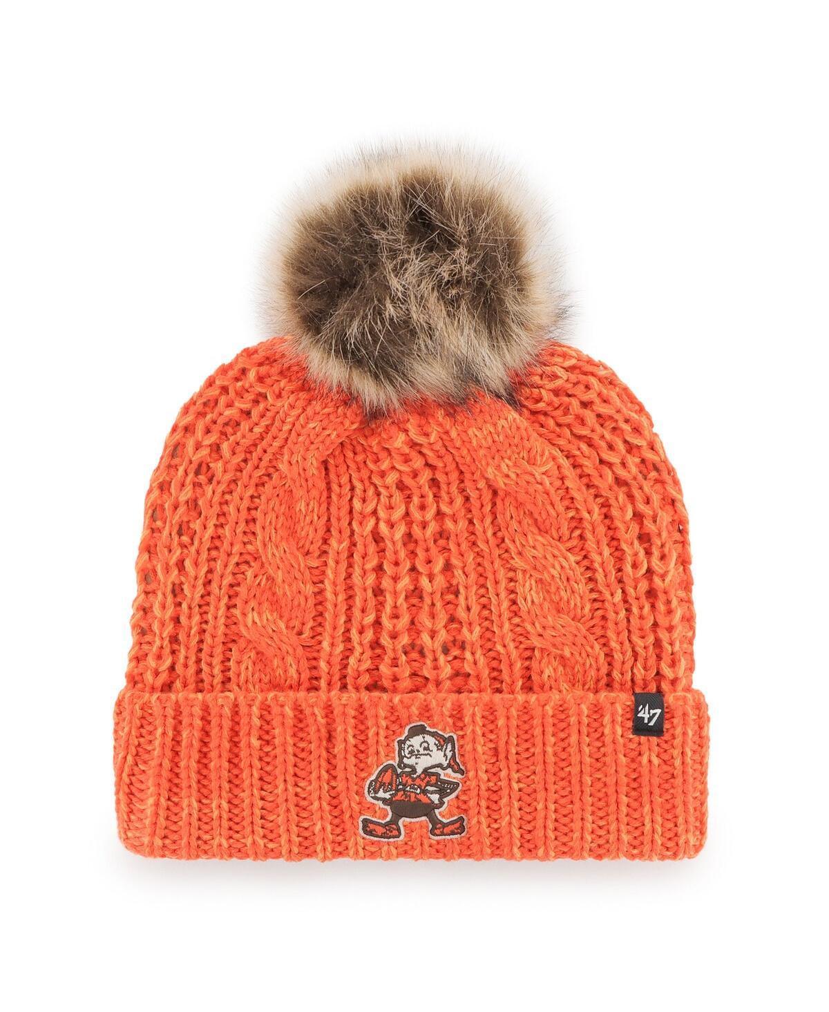 Womens 47 Brand Orange Cleveland Browns Logo Meeko Cuffed Knit Hat with Pom Product Image