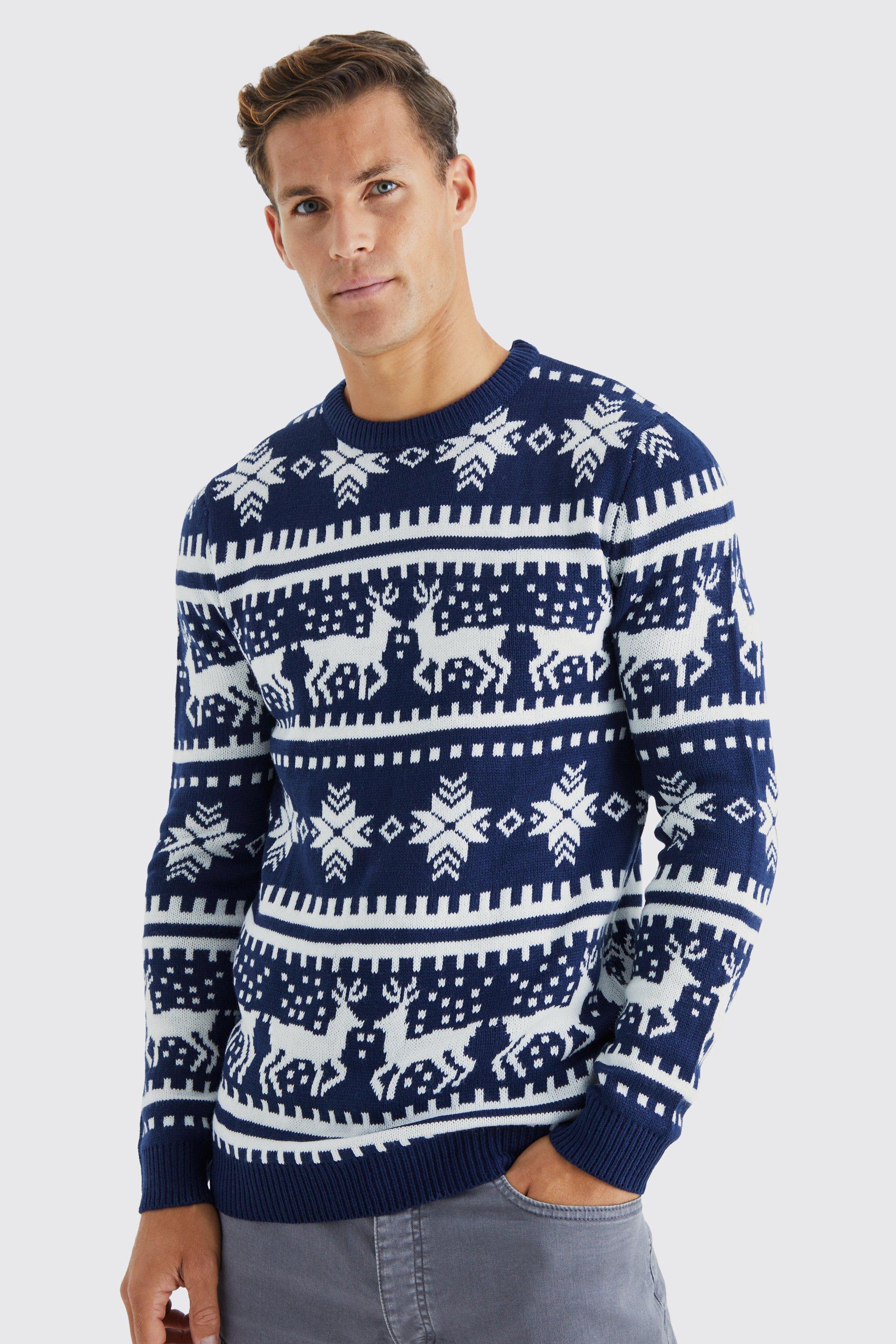 Tall Reindeer Fairisle Christmas Sweater | boohooMAN USA Product Image