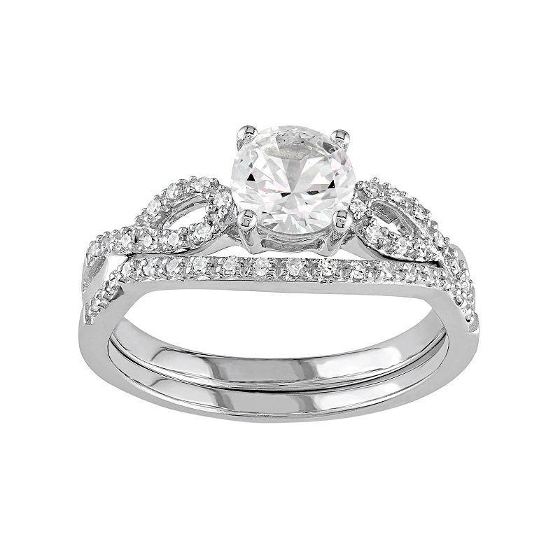 Stella Grace 10k White Gold Lab-Created White Sapphire & 1/6 Carat T.W. Diamond Engagement Ring Set, Womens Product Image