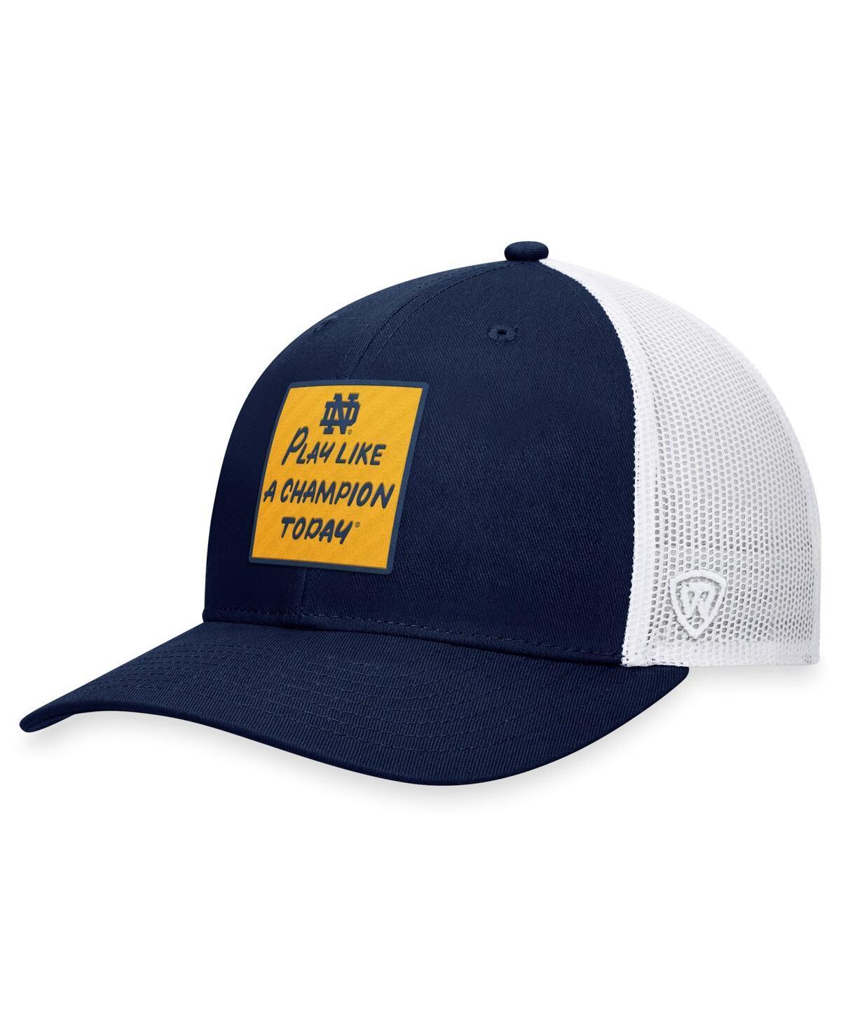 Top of the World Mens Navy/White Notre Dame Fighting Irish Play Like A Champion Today Patch Trucker Adjustable Hat - Trad N Product Image