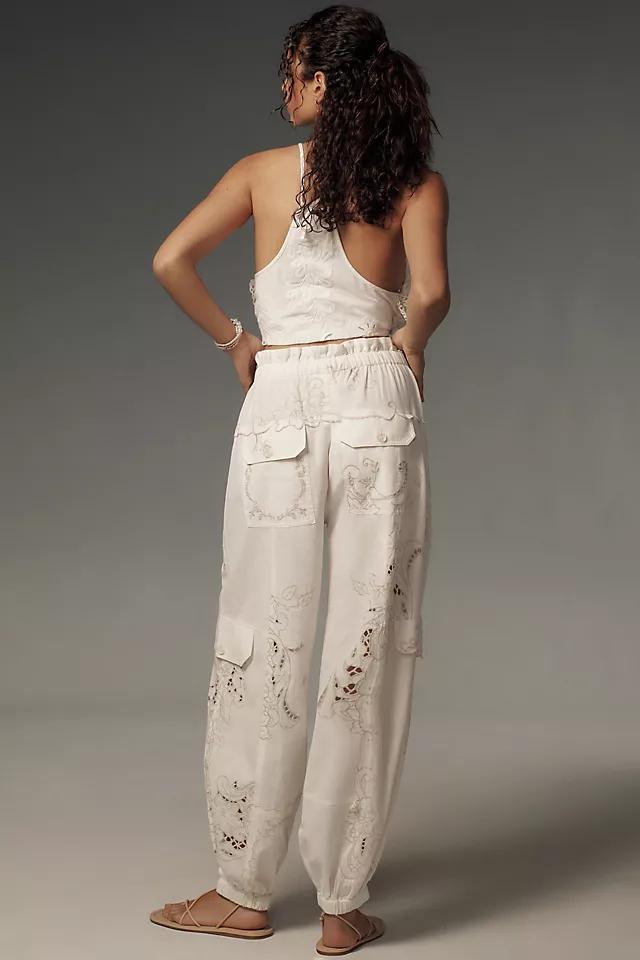 By Anthropologie Embroidered Linen Pull-On Joggers Product Image