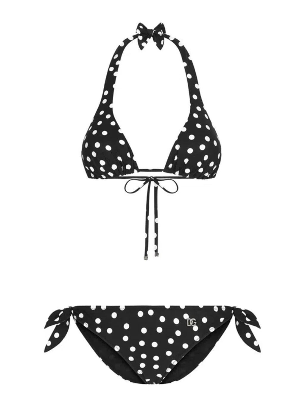 Polka Dot-print Triangle Bikini Set In Black Product Image