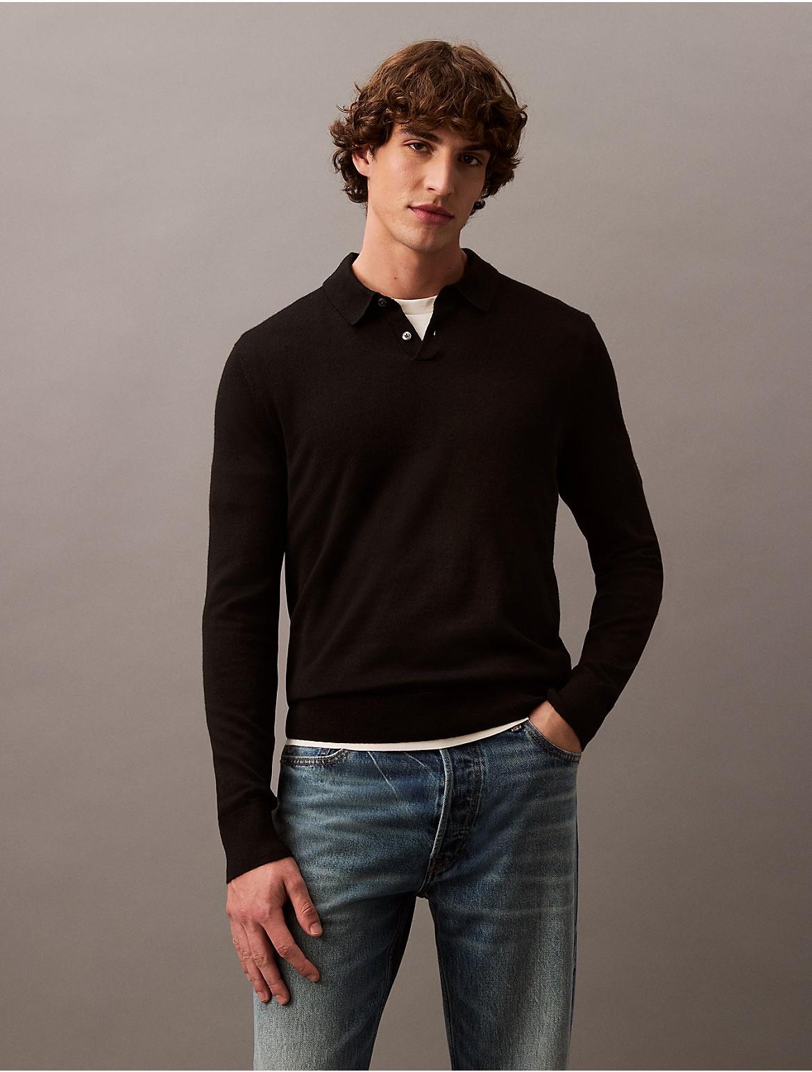 Calvin Klein Mens Extra Fine Merino Blend Polo Sweater - Black - M Product Image