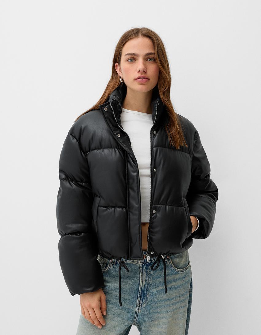 Faux leather puffer jacket product image