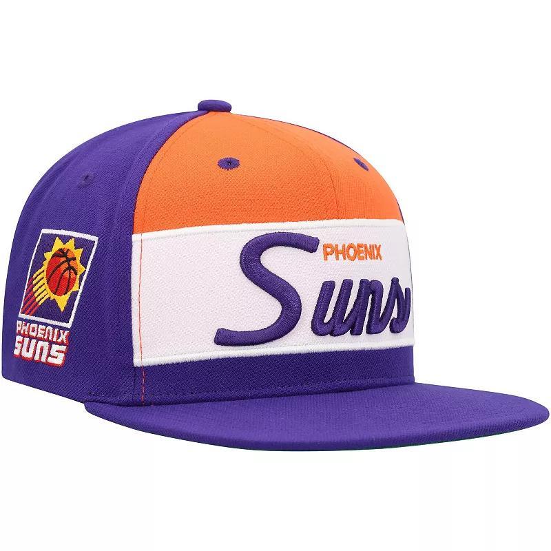 Mens Mitchell & Ness White/Purple Phoenix Suns Retro Sport Color Block Script Snapback Hat Product Image