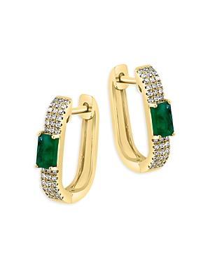 Bloomingdales Emerald & Diamond Oval Hoop Earrings in 14K Yellow Gold Product Image