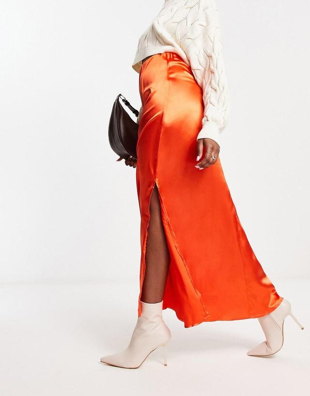 Vila satin midi skirt in orange Product Image