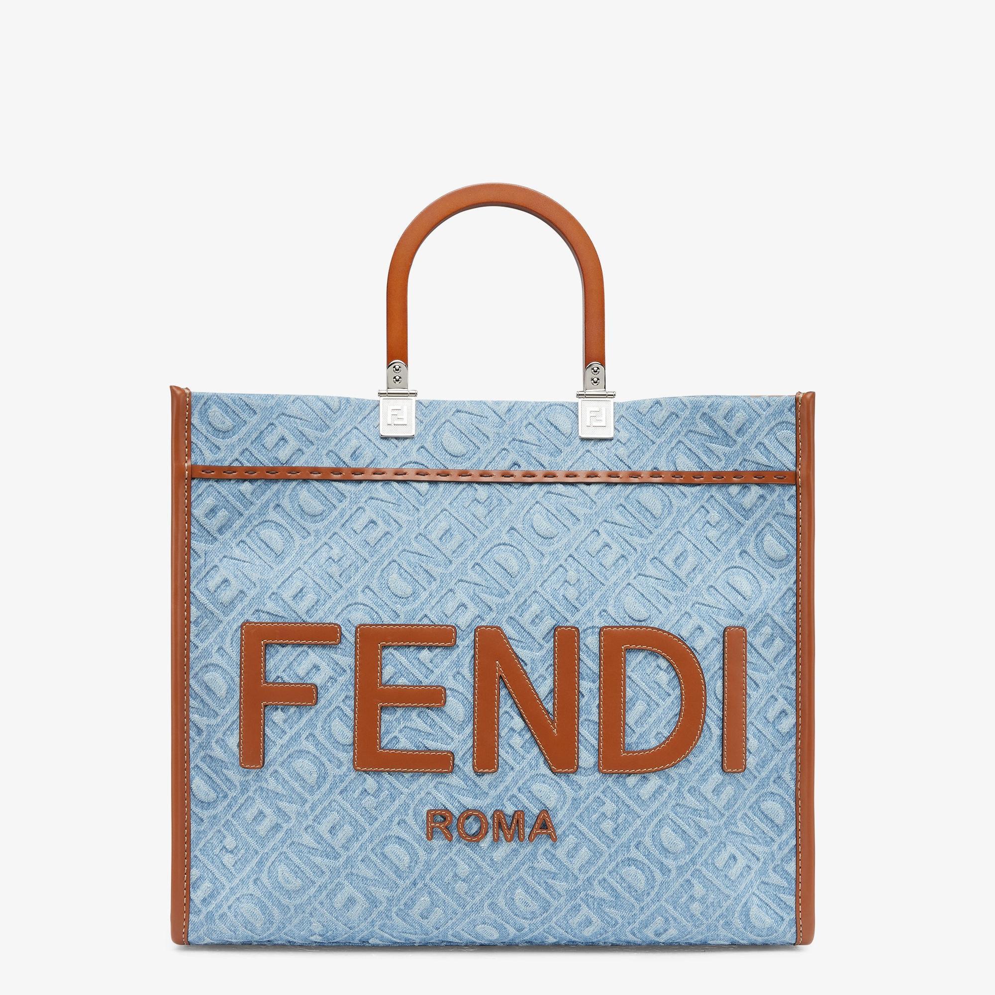 Fendi Sunshine MediumLight blue denim shopper bag Product Image