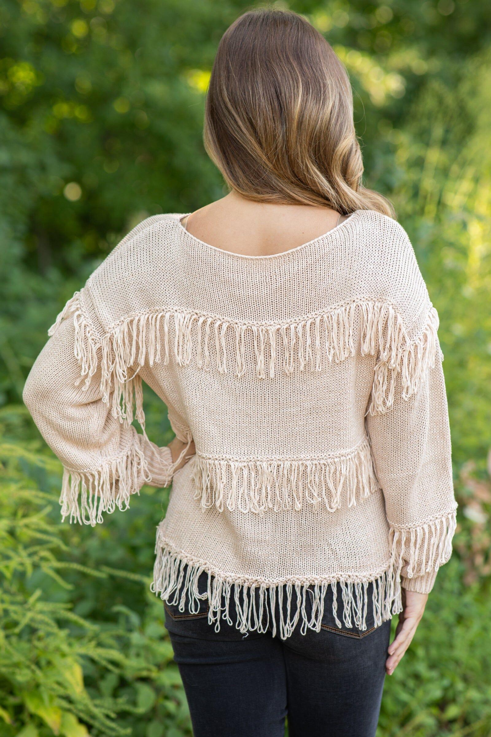 Tan Lightweight Sweater With Fringe Detail Product Image